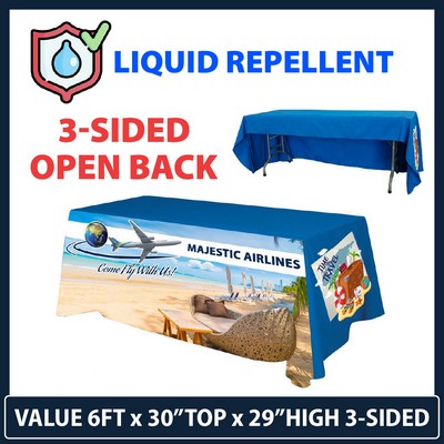 Value - 6' x 30"Top x 29"H - 3 Sided Hemmed Econo Liquid Repellent Table Throw (Full Coverage)